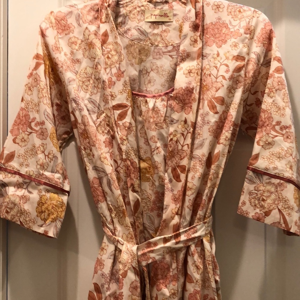 PAPINELLE NIGHTGOWN & ROBE KNEE LENGTH 100% COTTON NWT sz S, L